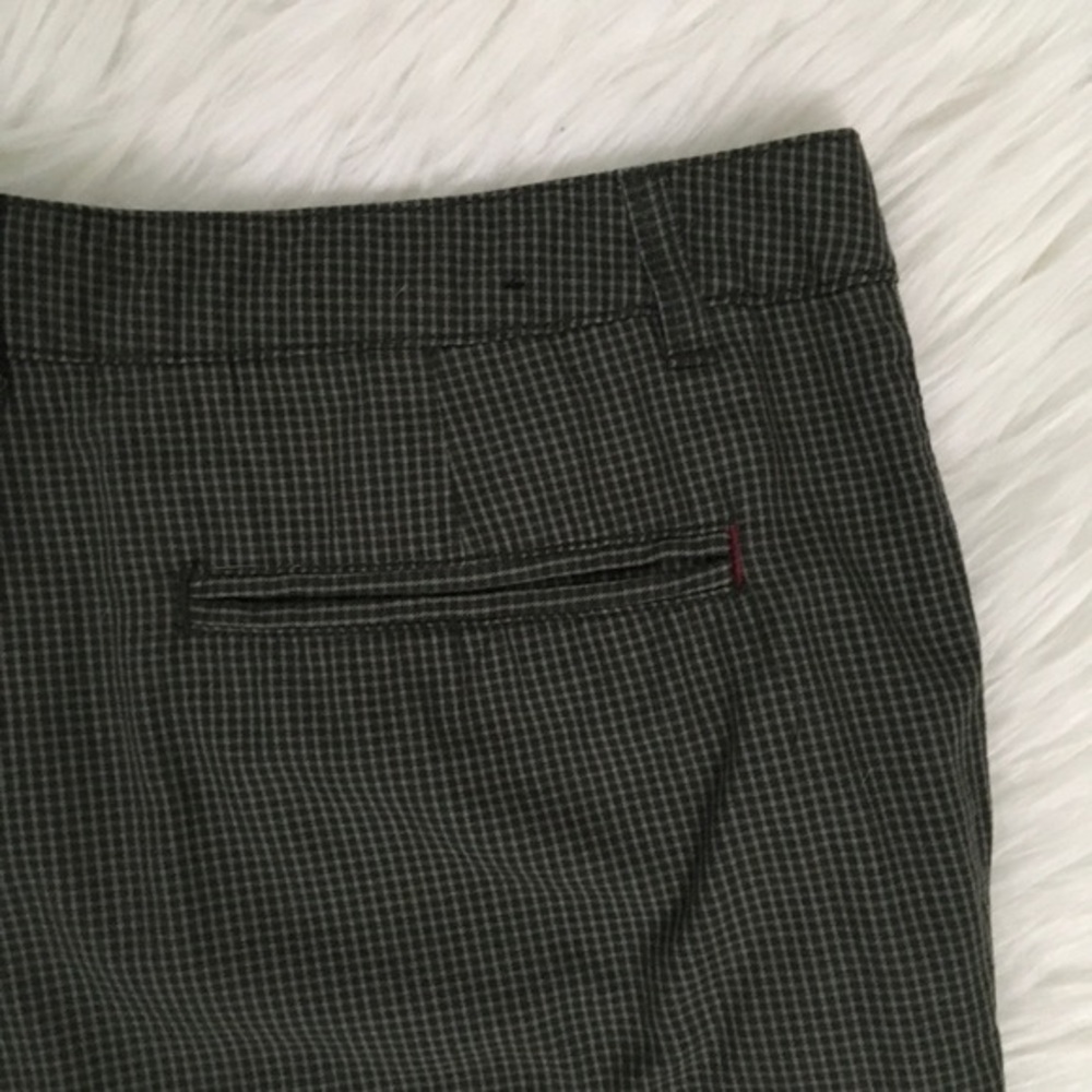 Adam Levine Mens Shorts Tiny Plaid Green Flat Front 34 Bermuda Welt Back Pockets - Picture 7 of 14